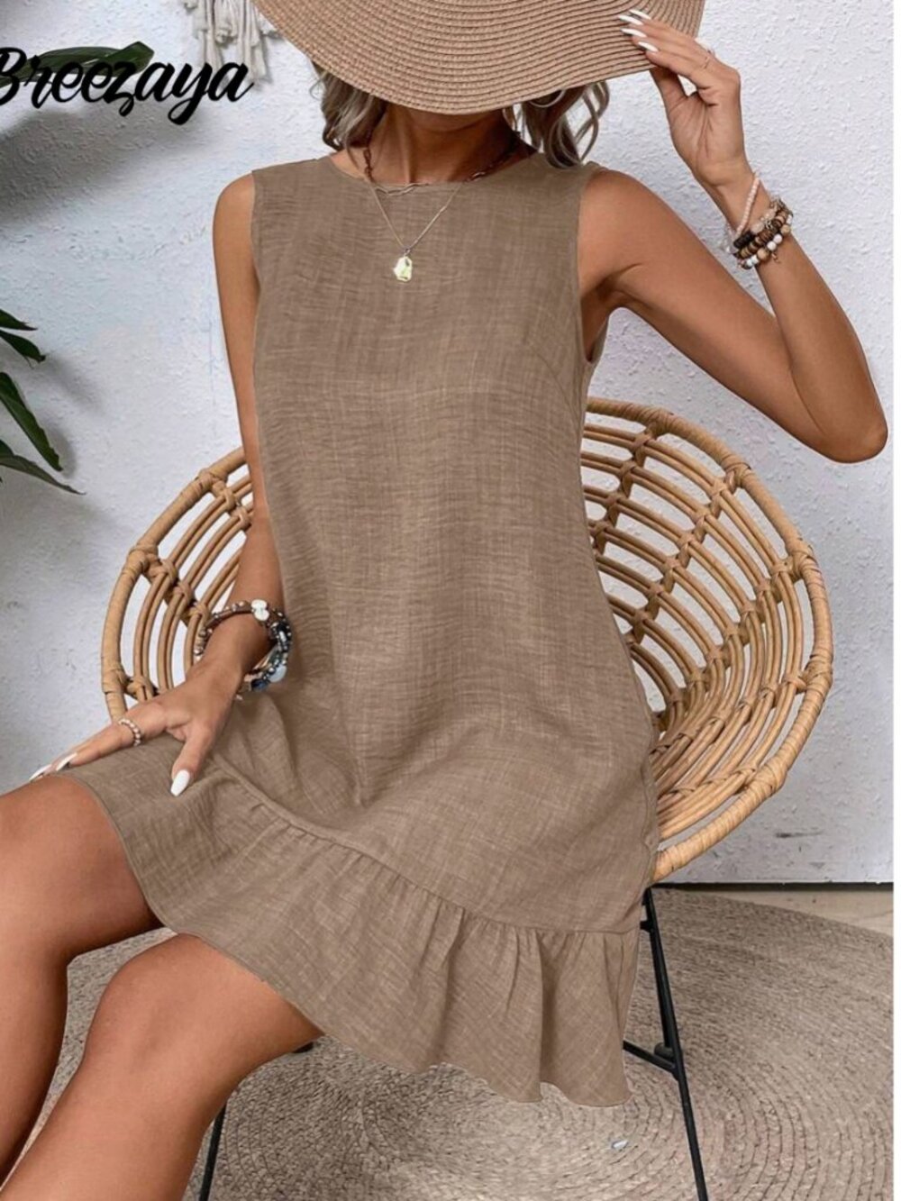 Women's Solid Color Simple Daily Sleeveless Dress Vacation Beach Outfit